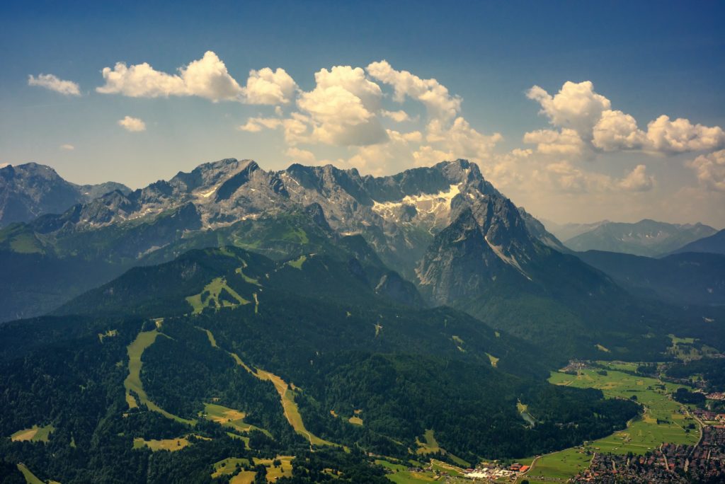 highest mountain peak zugspitze and alpspix with garmisch partenkirchen bavaria germany