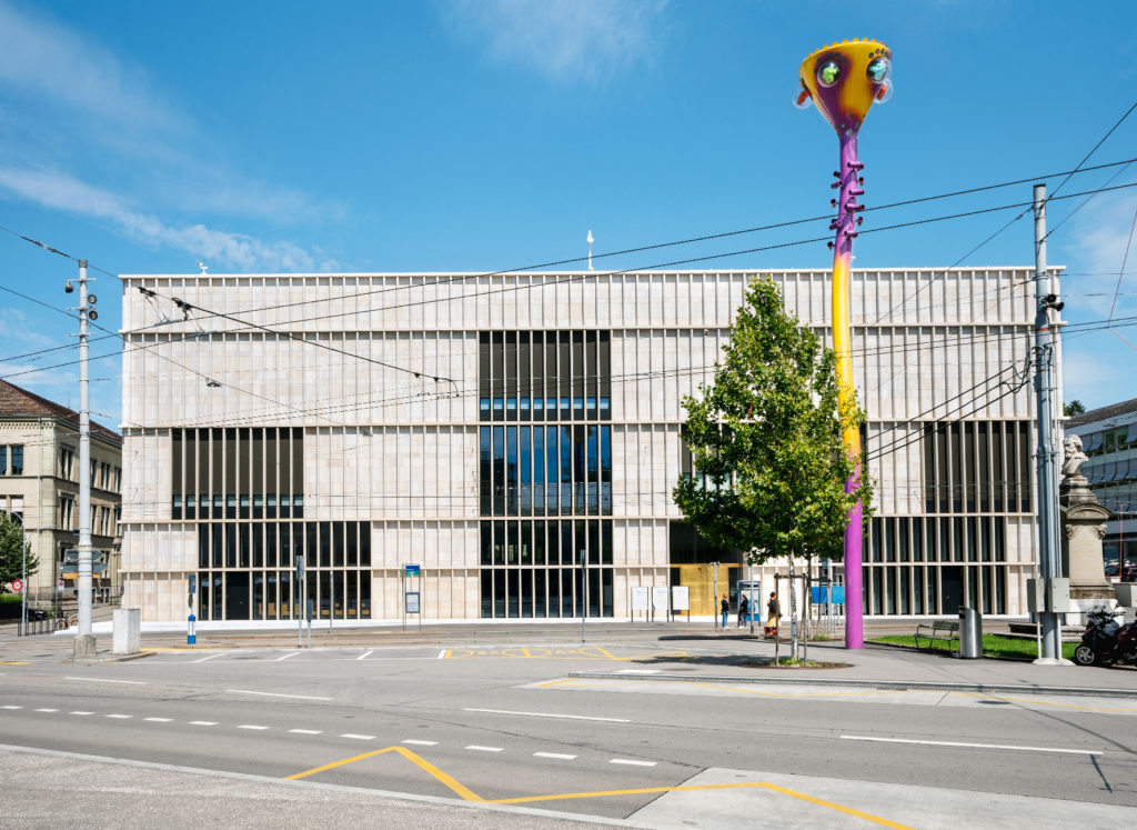 Kunsthaus Zürich Chipperfield Bau Ansicht Heimplatz mit Installation Tastende Lichter2020von Pipilotti Rist©Franca Candrian Kunsthaus Zürich