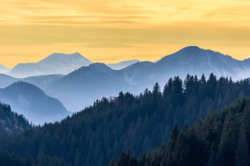 Sunset in bavarian mountains
