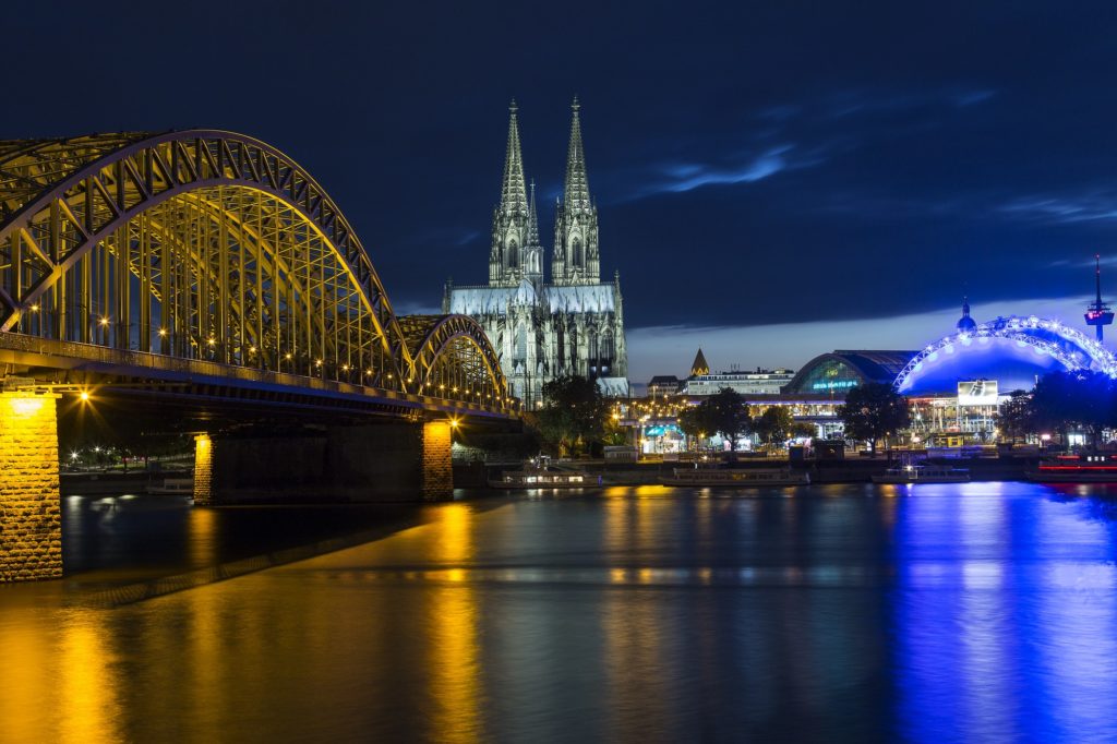The Hohenzollern Bridge and Cologne Cathedral in the industrial and university city of Cologne