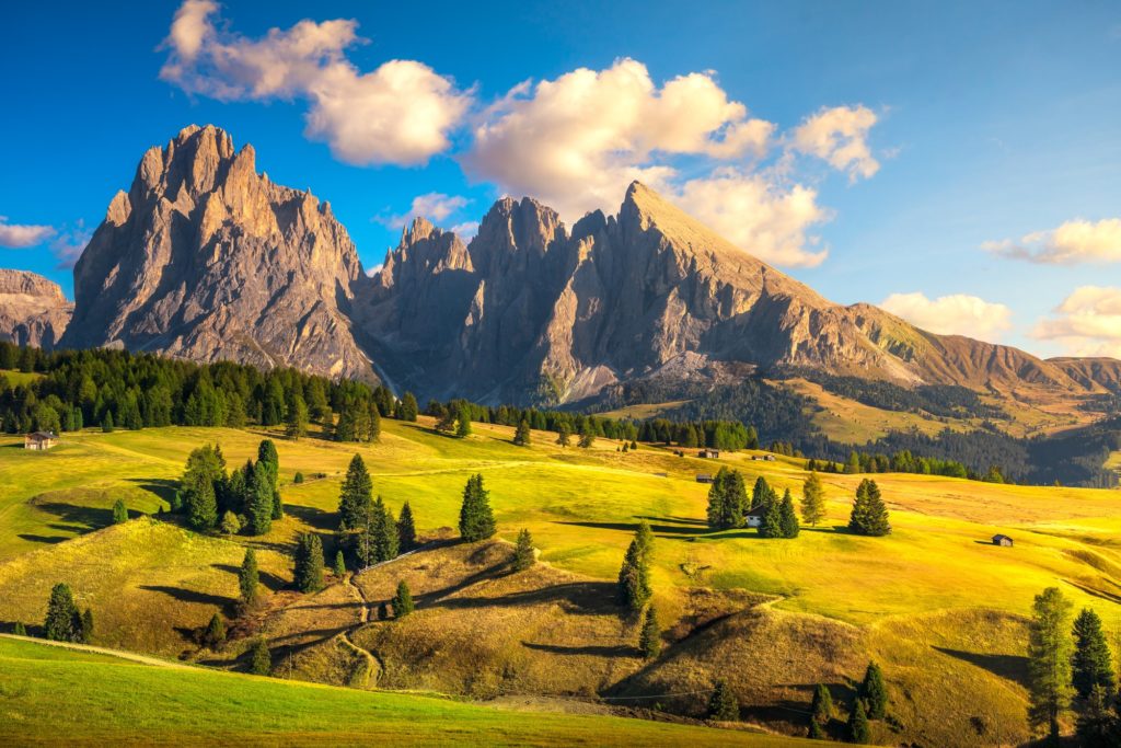 Alpe di Siusi or Seiser Alm and mountains, Dolomites Alps, Italy