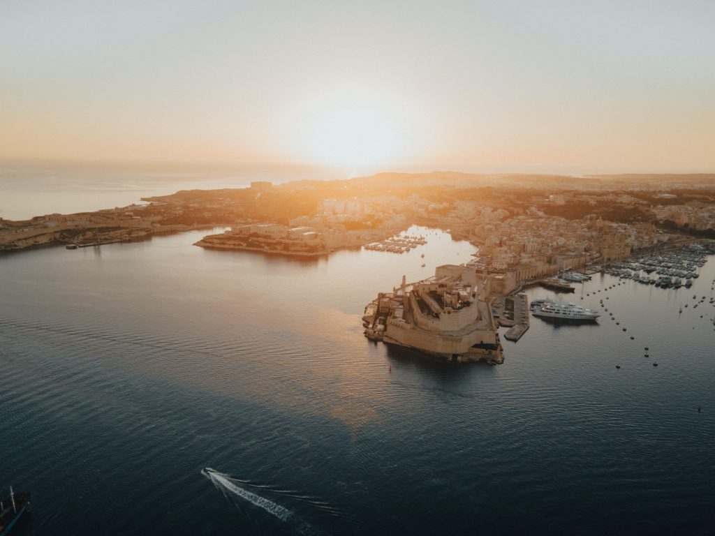Malta city skyline at sunrise