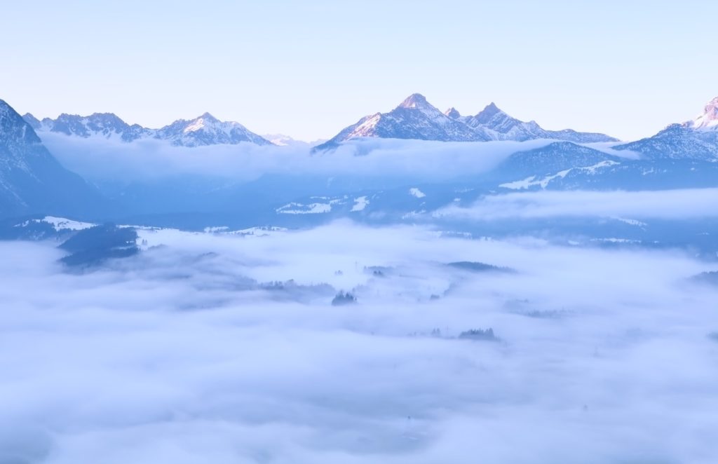 morning fog in winter Alps